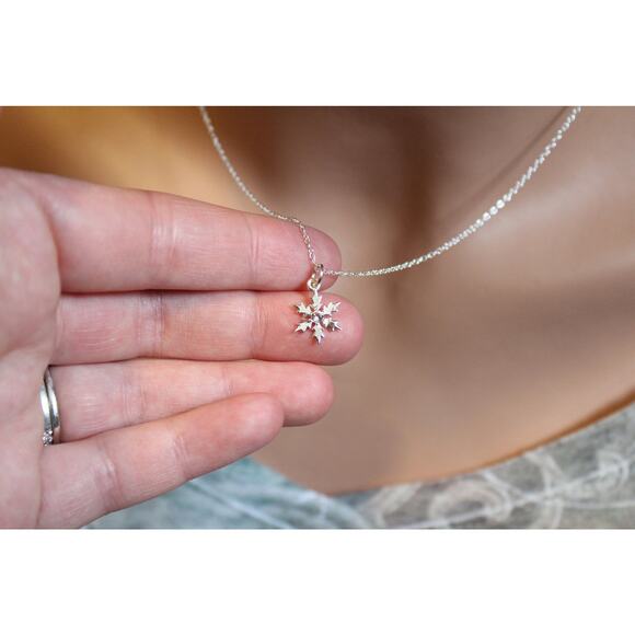 Sterling Silver Snowflake Charm Necklace - Picture 2 of 3